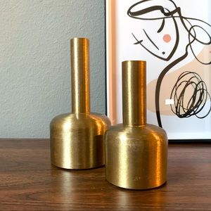 2pc vintage metal gold fluted bud vases